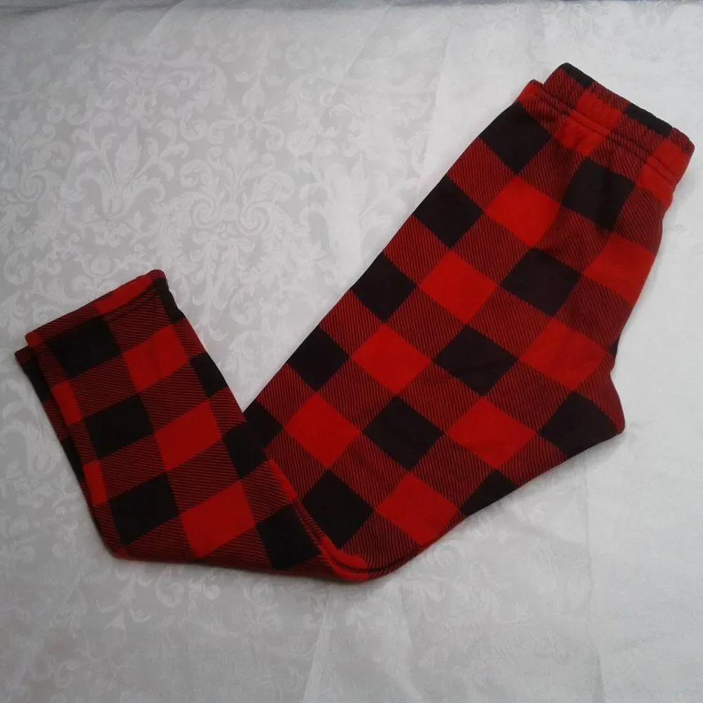 Carter’s KID GIrls Red & Black Buffalo Plaid Capri Fleece Lined Leggings Size 7